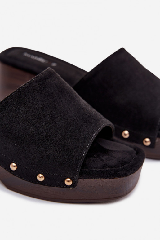 Women's Block Heel Sandals With Gold Buckles Black Davessa