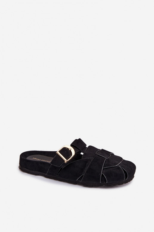 Women's Mules With Straps And Gold Buckle Black Ganelle