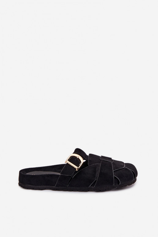 Women's Mules With Straps And Gold Buckle Black Ganelle