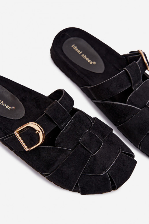 Women's Mules With Straps And Gold Buckle Black Ganelle