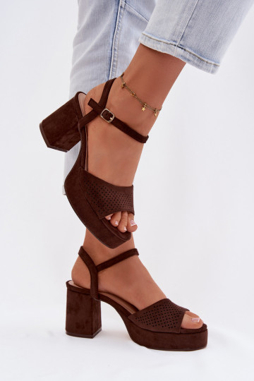 Women's Block Heel Sandals Made of Eco Suede Chocolate Iserelle