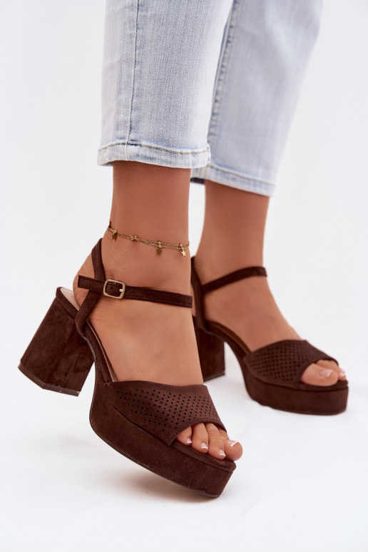Women's Block Heel Sandals Made of Eco Suede Chocolate Iserelle