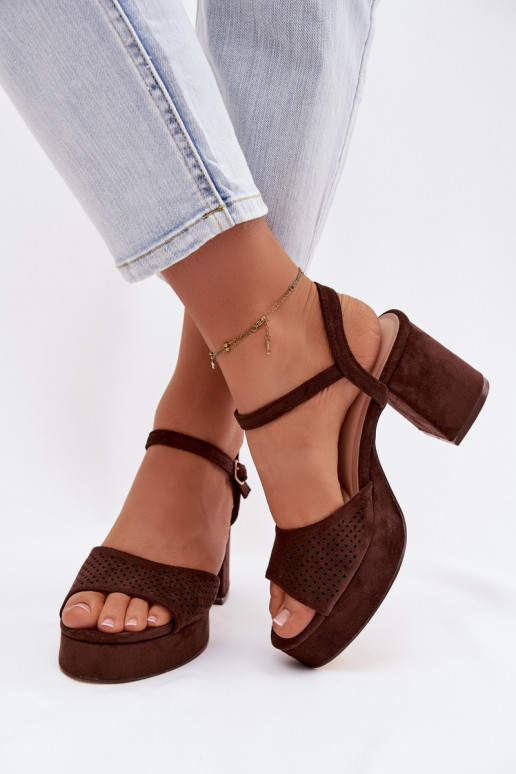 Women's Block Heel Sandals Made of Eco Suede Chocolate Iserelle