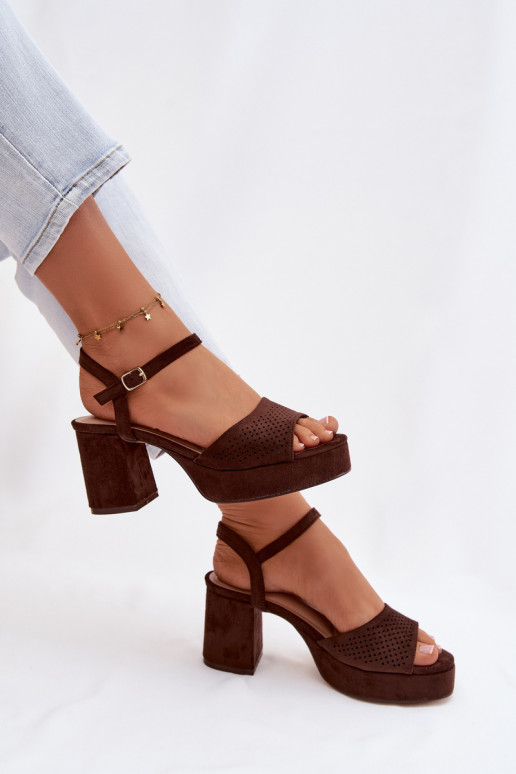 Women's Block Heel Sandals Made of Eco Suede Chocolate Iserelle