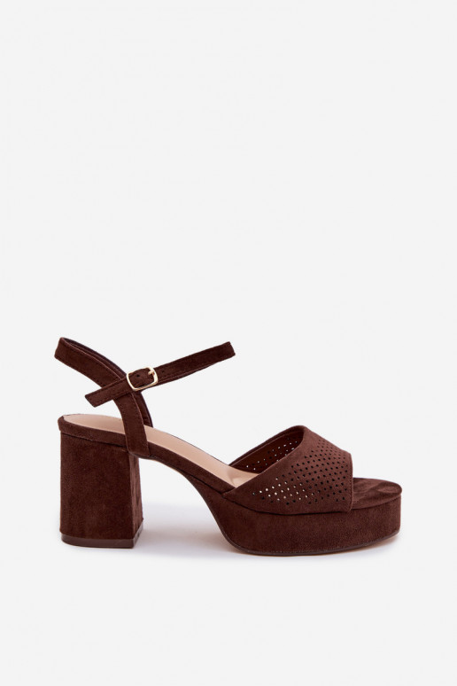 Women's Block Heel Sandals Made of Eco Suede Chocolate Iserelle