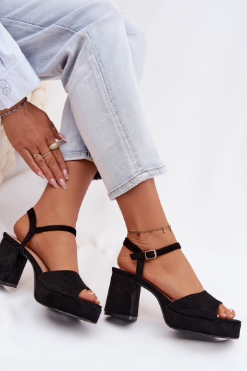 Women's Block Heel Sandals With Eco Suede Black Iserelle