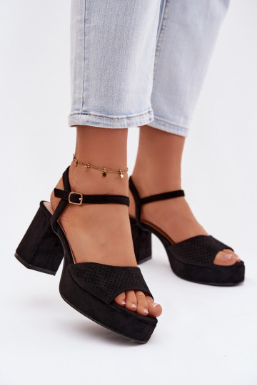 Women's Block Heel Sandals With Eco Suede Black Iserelle 2