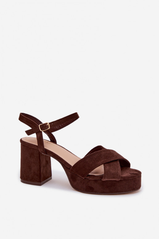 Women's Block Heel Chocolate Sandals Janelia