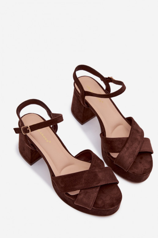 Women's Block Heel Chocolate Sandals Janelia