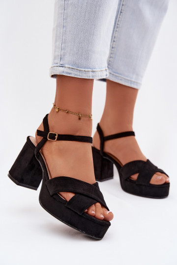 Women's Block Heel Black Sandals Janelia