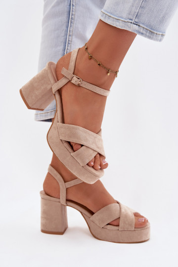 Women's Beige Block Heel Sandals Janelia