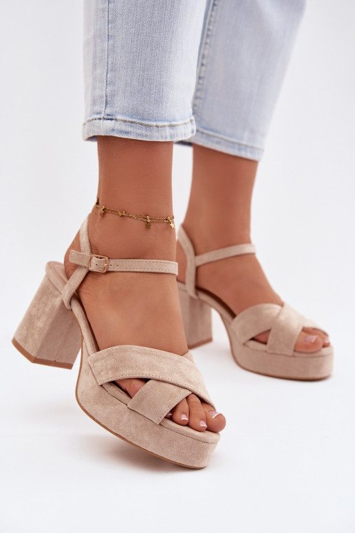 Women's Beige Block Heel Sandals Janelia