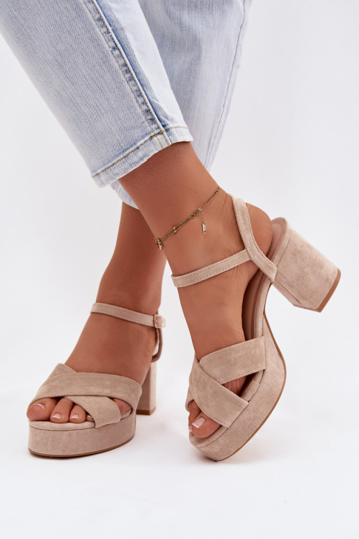 Women's Beige Block Heel Sandals Janelia
