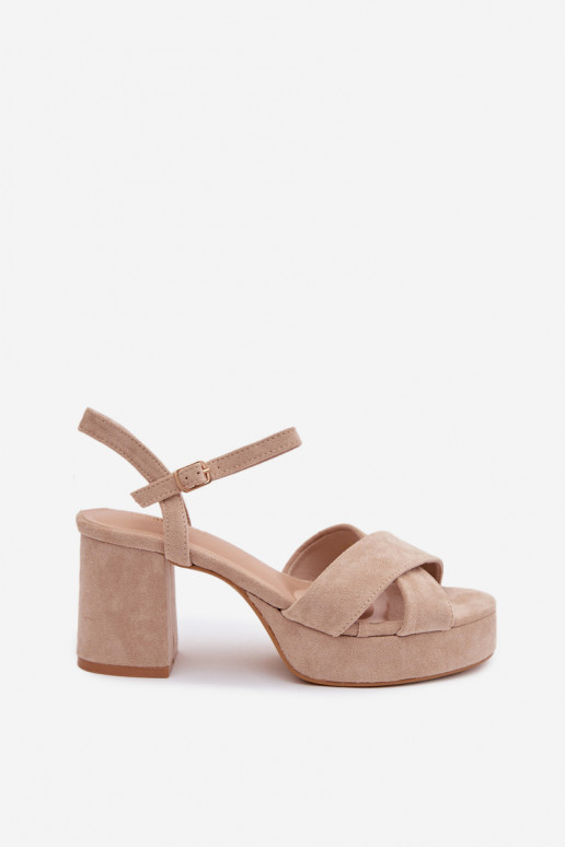 Women's Beige Block Heel Sandals Janelia
