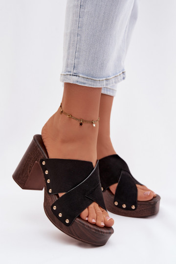 Women's Block Heel Sandals With Gold Buckles Black Nerelle 2