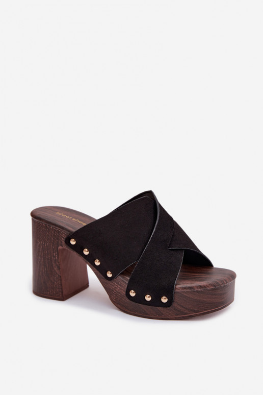 Women's Block Heel Sandals With Gold Buckles Black Nerelle