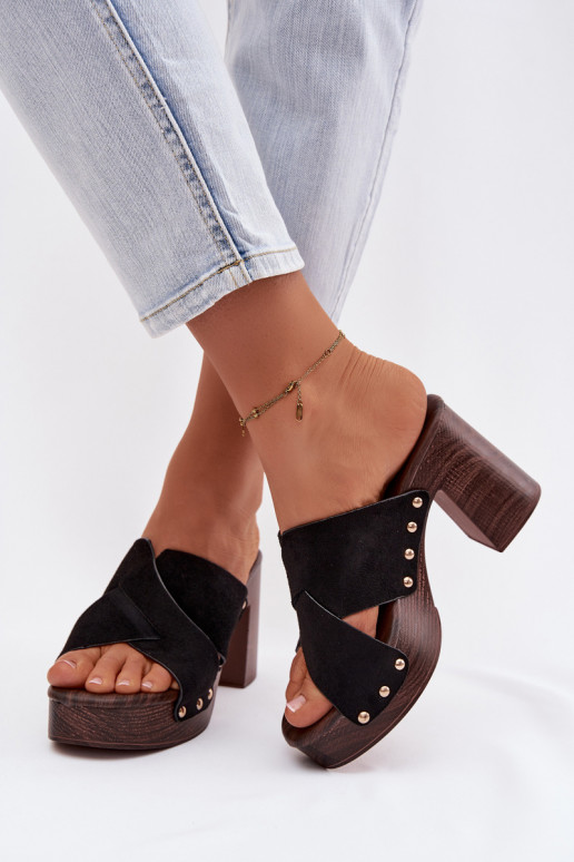 Women's Block Heel Sandals With Gold Buckles Black Nerelle