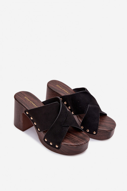 Women's Block Heel Sandals With Gold Buckles Black Nerelle