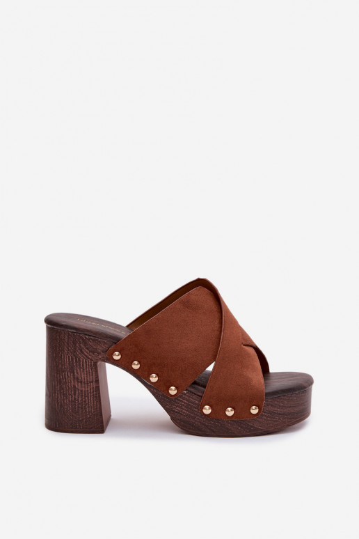 Women's Block Heel Sandals With Gold Buckles Camel Nerelle