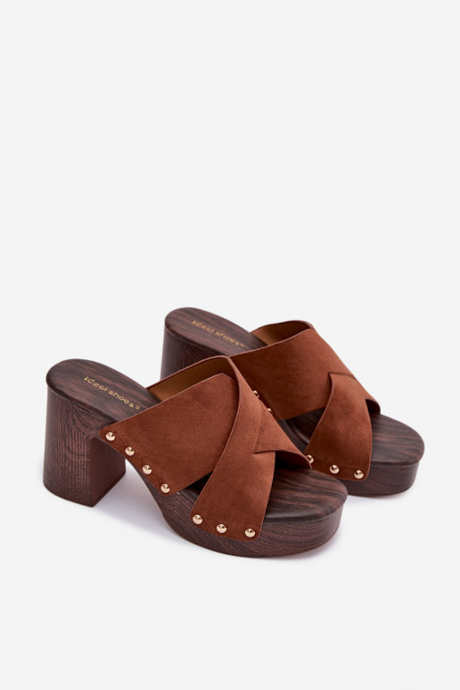 Women's Block Heel Sandals With Gold Buckles Camel Nerelle