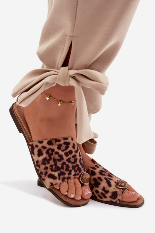 Klapki Damskie PłaskiewithOzdobnym Detalem Eko Zamszowe Panterka Selavine