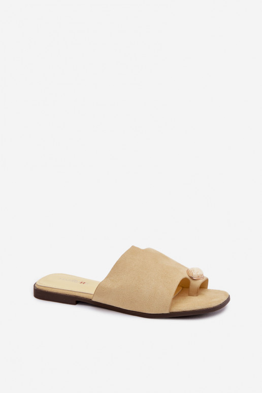 Klapki Damskie PłaskiewithOzdobnym Detalem Eko Zamszowe Żółte Selavine