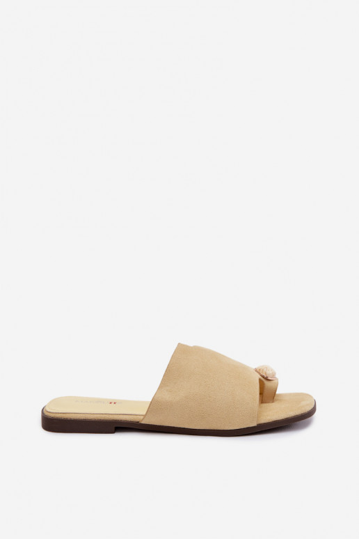 Klapki Damskie PłaskiewithOzdobnym Detalem Eko Zamszowe Żółte Selavine