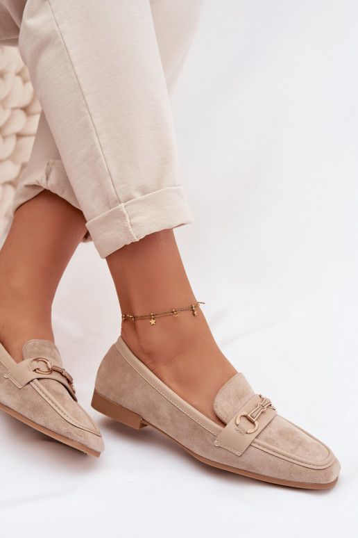 Loafersy Mokasyny DamskiewithOzdobą Beżowe Palerina