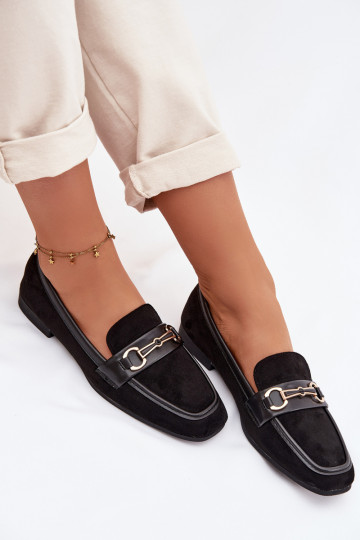 Women's Loafers Moccasins with Decoration Black Palerina