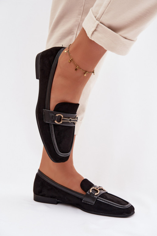 Women's Loafers Moccasins with Decoration Black Palerina