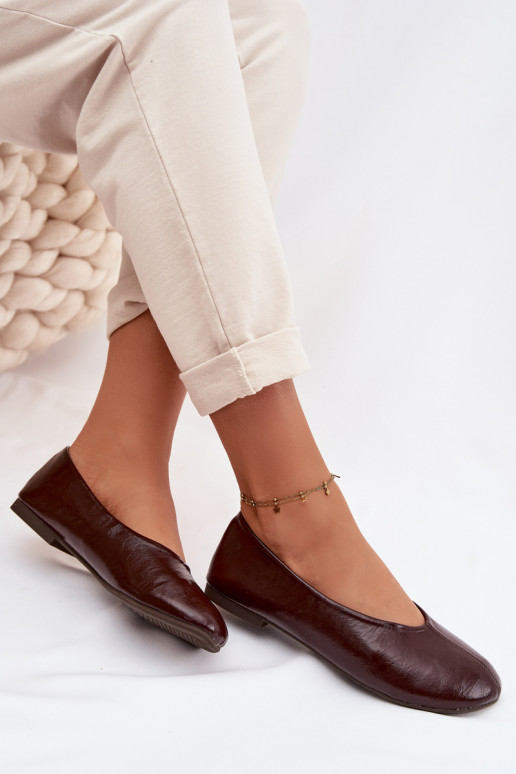 Lacquered Eco Leather Ballerinas Chocolate Selanora