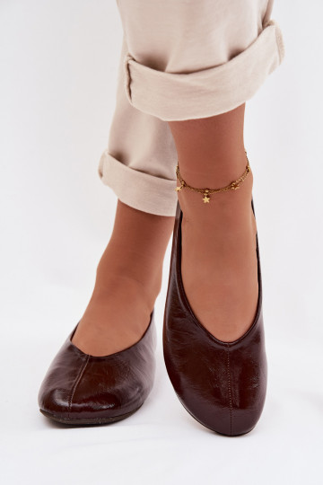 Lacquered Eco Leather Ballerinas Chocolate Selanora 2