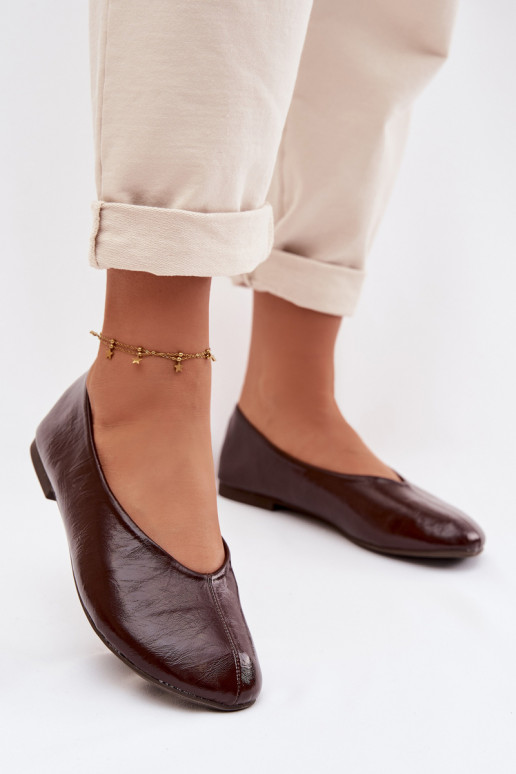 Lakierowane BalerinywithEko Skóry Czekoladowe Selanora