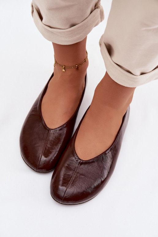 Lacquered Eco Leather Ballerinas Chocolate Selanora