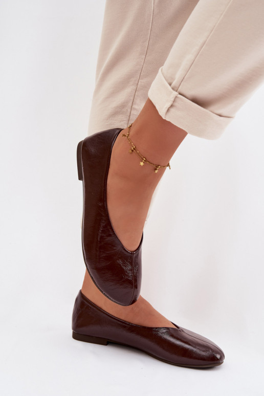 Lacquered Eco Leather Ballerinas Chocolate Selanora