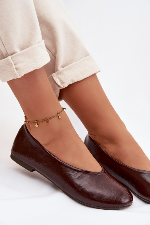 Lacquered Eco Leather Ballerinas Chocolate Selanora