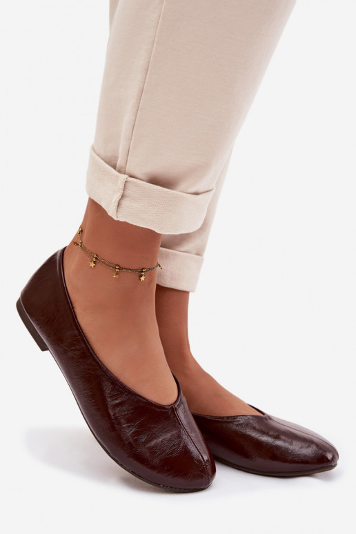 Lacquered Eco Leather Ballerinas Chocolate Selanora