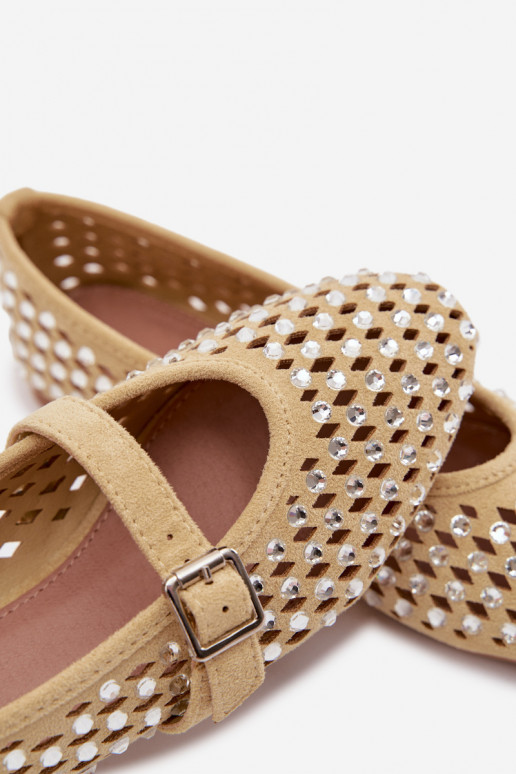 Women's Lace Ballerinas With Crystals And Straps Yellow Wilvessa