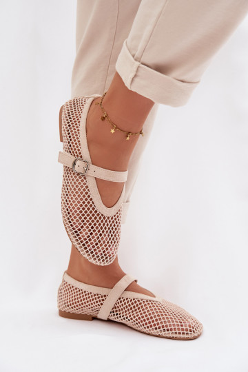 Mesh Ballerinas With Strap Light Beige Pherina