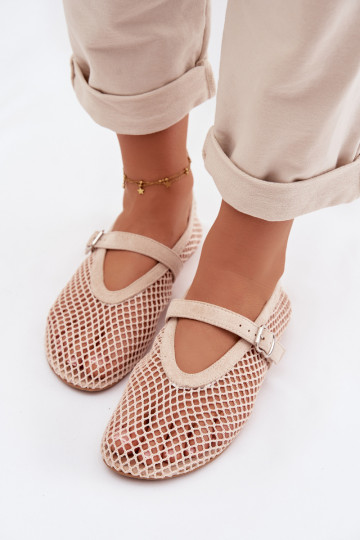 Mesh Ballerinas With Strap Light Beige Pherina 2