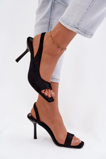 Women's High Heel Sandals Made of Eco Suede Black Calvoria