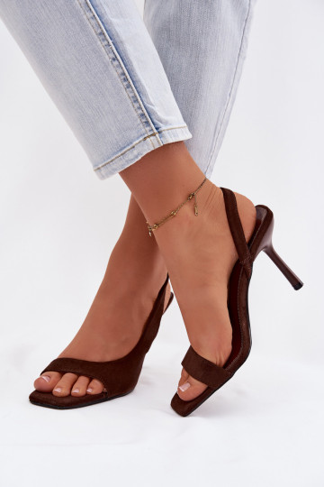Women's High Heel Sandals Made of Eco Suede Chocolate Calvoria 2