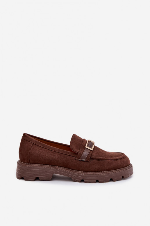 Women's Chocolate Moccasins With Gold Buckle Mirelva