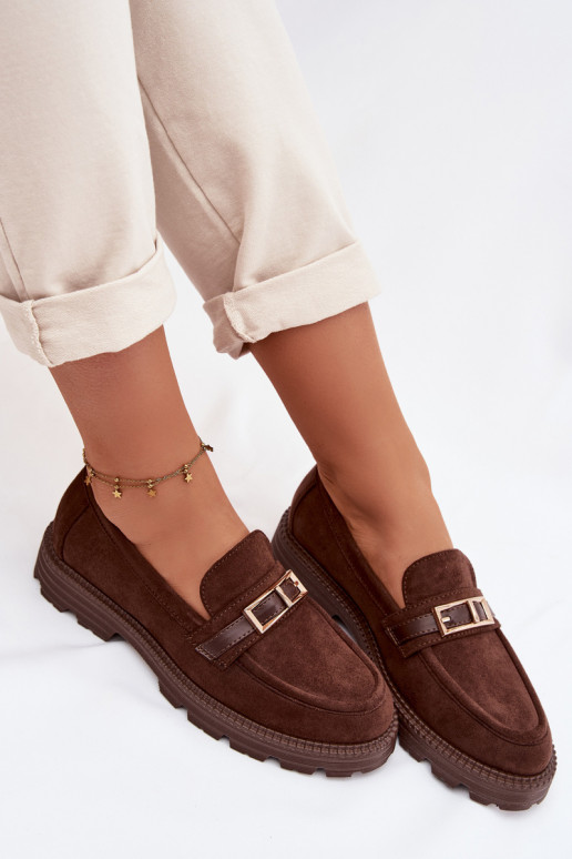 Women's Chocolate Moccasins With Gold Buckle Mirelva