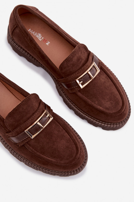 Women's Chocolate Moccasins With Gold Buckle Mirelva