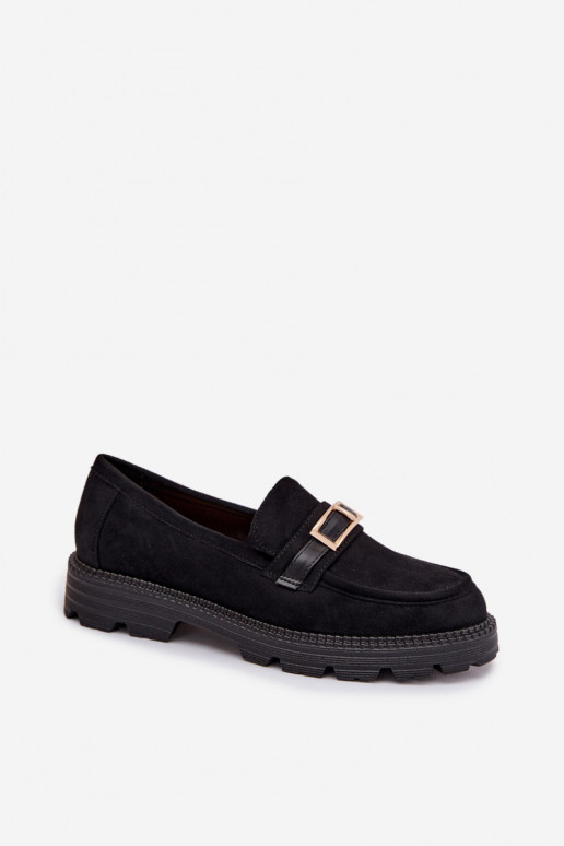 Women's Moccasins With Gold Buckle Black Mirelva