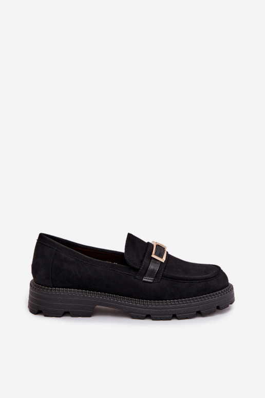 Women's Moccasins With Gold Buckle Black Mirelva