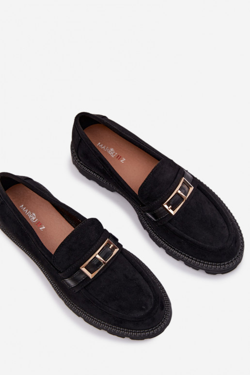 Women's Moccasins With Gold Buckle Black Mirelva