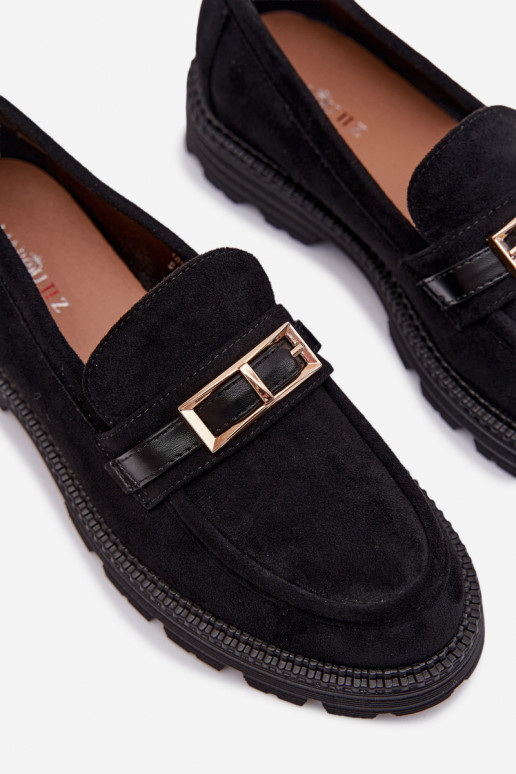 Women's Moccasins With Gold Buckle Black Mirelva
