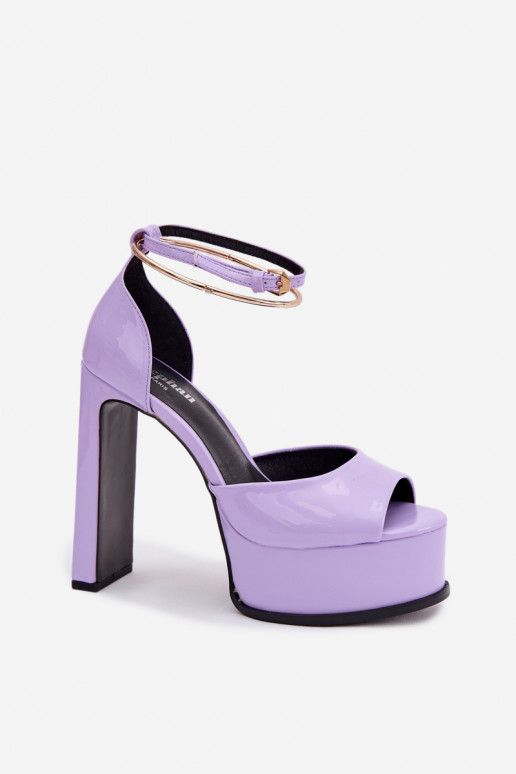 Patent Women's Block Heel and Platform Sandals Purple Horvia